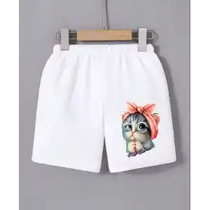 Kadın Beli Lastikli Baskılı Mini Şort - Beyaz