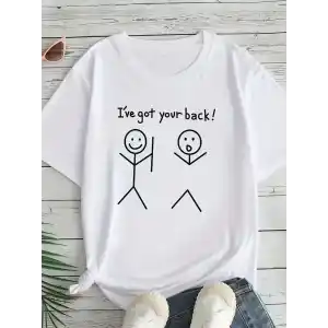 Kadın Beyaz Ive Got Your Back Grafik Tişört - Eğlenceli Çubuk Tasarımlı Oversize Günlük Kısa Kollu Tişört, Polyester Örgü, Yuvarlak Yaka, İlkbahar ve Yaz için Mükemmel, Günlük Giyim Tişört | Eğlenceli Tasarım | Polyester Kumaş - Beyaz