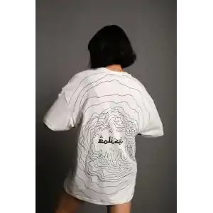 Kadın Bisiklet Yakalı Sırt Baskılı Oversize T-Shirt - Beyaz