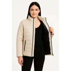 Kadın Bomber Mont Ceket – Su İtici Kumaş, Kapitone Astarlı, Fermuarlı, Kışlık - Bej