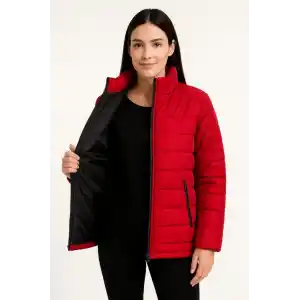 Kadın Bomber Mont Ceket – Su İtici Kumaş, Kapitone Astarlı, Fermuarlı, Kışlık - Kırmızı