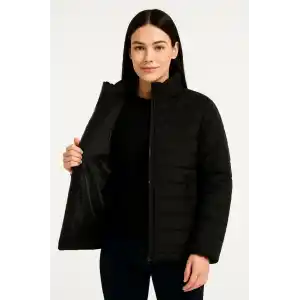 Kadın Bomber Mont Ceket – Su İtici Kumaş, Kapitone Astarlı, Fermuarlı, Kışlık - Siyah