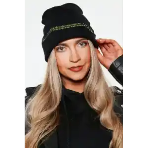 Kadın Dokuma Simli Triko Bere - Siyah