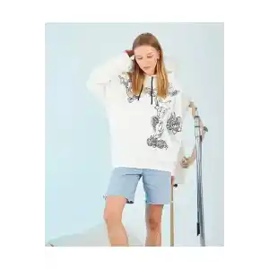 Kadın Kapüşonlu Strong Heykel Baskılı Sweatshirt - Beyaz