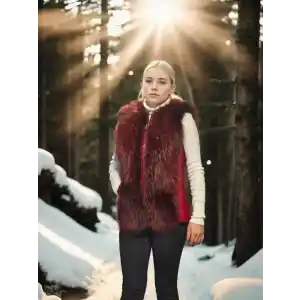 Kadın Kolsuz Fermuarlı Yelek - Kırmızı