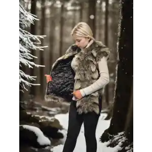 Kadın Kolsuz Hakiki Deri Kürk - Siyah