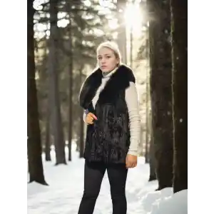 Kadın Kolsuz Hakiki Kürk - Siyah