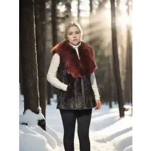 Kadın Kolsuz Hakiki Kürk - Siyah