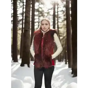 Kadın Kolsuz Hakiki Yelek - Fuşya