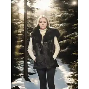 Kadın Kolsuz Kapüşonlu Yelek - Siyah