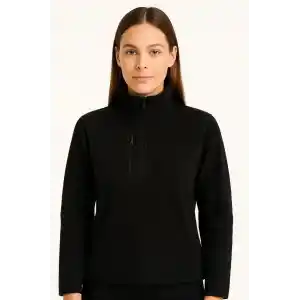 Kadın Polar Kazak – Dik Yaka, Yarım Fermuarlı, Fermuarlı Göğüs Cepli, Siyah Biyeli, Kışlık Rahat Regular Fit Günlük Model - Siyah