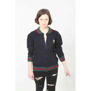 Kadın Tam Fermuarlı Triko Hırka - Lacivert