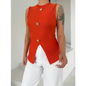 Kadın turuncu bisiklet yaka gold düğmeli ottoman bluz s2310