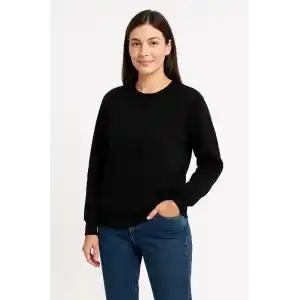 Kadın Üç İplik Düz Bisiklet Yaka SweatShirt - Siyah