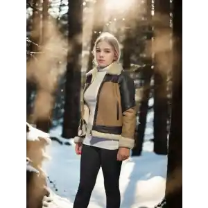 Kadın Uzun Kollu Yakalı Hakiki Kürk - Kahve