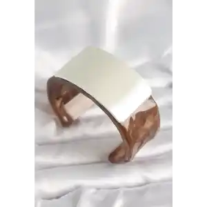 Kahverengi Mermer Desen Akrilik Plastik Gümüş Dikdörtgen Plaka Vintage Kadın Bilezik