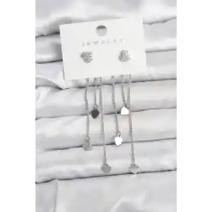 Kalp Model Gümüş Renk Pirinç Sallantılı Kadın Küpe