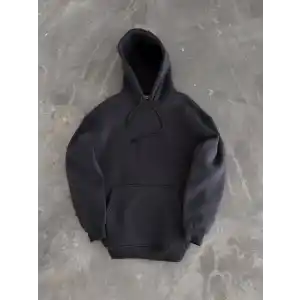 Kapüşonlu Üç İplik Penye Basic SweatShirt - Füme