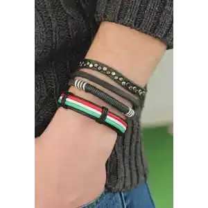Karışık Renkli Çoklu Deri Erkek Bileklik Kombin