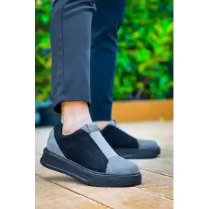 KB-007  Kuback Siyah Gri Siyah Yüksek Taban Tek Bant Bağcıksız Günlük Erkek