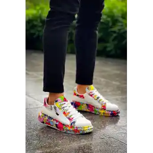 KB-02  Kuback Bağcıklı Crocodile Beyaz Kırmızı Günlük Erkek Ayakkabı