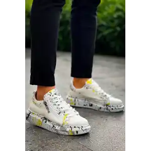 KB-02  Kuback  Bağcıklı Crocodile Beyaz Sarı Günlük Erkek Ayakkabı