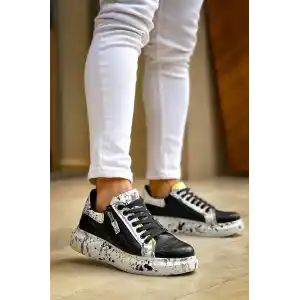 KB-02  Kuback Bağcıklı Crocodile Siyah Sarı Günlük Erkek Ayakkabı