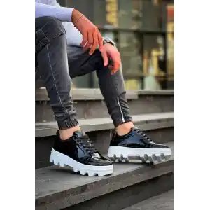 KB-056 Kuback Siyah Rugan Beyaz Yüksek Taban Günlük Spor Ayakkabı