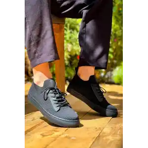 KB-110  Kuback Siyah Triko Siyah Yüksek Taban Bağcıklı Günlük Erkek Ayakkabı
