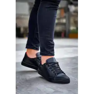 KB-122  Kuback Siyah Cilt Siyah Yüksek Taban Bağcıklı Günlük Erkek Ayakkabı
