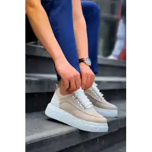 KB-X10 Kuback Bej Süet Beyaz Yüksek Taban Günlük Spor Ayakkabı