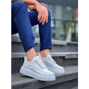 KB-X10 Kuback Beyaz Cilt  Beyaz Yüksek Taban Günlük Spor Ayakkabı