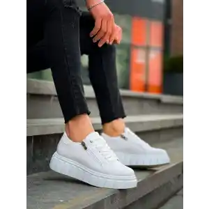 KB-X155 Kuback Beyaz Cilt Detaylı Beyaz Yüksek Taban Günlük Spor Ayakkabı