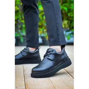 KB-X3  Kuback Siyah Cilt Siyah Taban Bağcıklı  Günlük Erkek  Ayakkabı