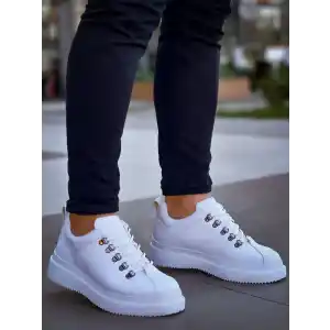 KB-X4  Kuback BEYAZ CİLT Yüksek Taban Bağcıklı Günlük Erkek Ayakkabı