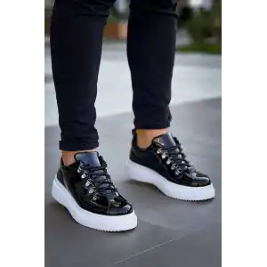 KB-X4  Kuback Siyah Rugan Yüksek Taban Bağcıklı Günlük Erkek Ayakkabı