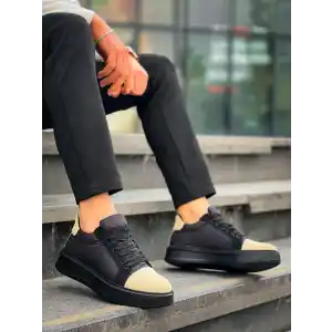 KB-X46 Kuback Siyah Bej Yüksek Siyah Taban Günlük Spor Ayakkabı