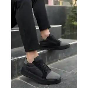 KB-X46 Kuback Siyah Gri Yüksek Siyah Taban Günlük Spor Ayakkabı