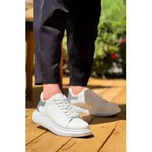 KB-X500  Kuback Beyaz Gümüş Yüksek Taban Bağcıklı Günlük Erkek Ayakkabı