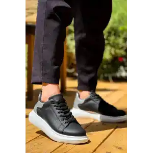 KB-X500  Kuback  Siyah Gümüş Yüksek Taban Bağcıklı Günlük Erkek Ayakkabı