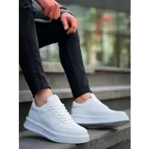 KB-X8 Kuback Beyaz Cilt Beyaz Yüksek Taban Günlük Spor Ayakkabı