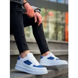KB-X8 Kuback Beyaz Cilt Mavi Süet Detaylı Beyaz Yüksek Taban Günlük Spor Ayakkabı