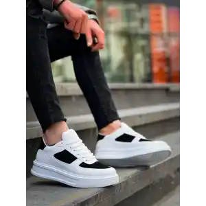 KB-X8 Kuback Beyaz Siyah Cilt Yüksek Taban Günlük Spor Ayakkabı