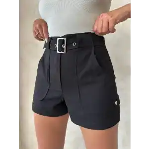 Kemer detaylı gabardin şort siyah s25289