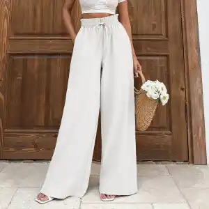 Keten bağcıklı beyaz pantolon