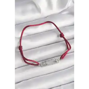 Kırmızı İpli Asansörlü Zirkon Taşlı Gümüş Messika Model Kadın Bileklik