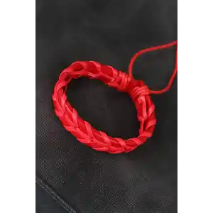Kırmızı Örgü Deri Erkek Bileklik