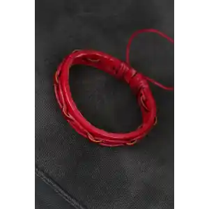 Kırmızı Renk İpli Yeni Sezon Deri Erkek Bileklik