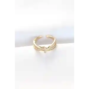 Kıvrım Model Gold Renk Zirkon Taşlı Ayarlanabilir Yüzük
