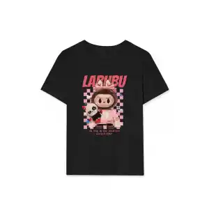Kız Labubu Çocuk Baskılı T-Shirt - Siyah